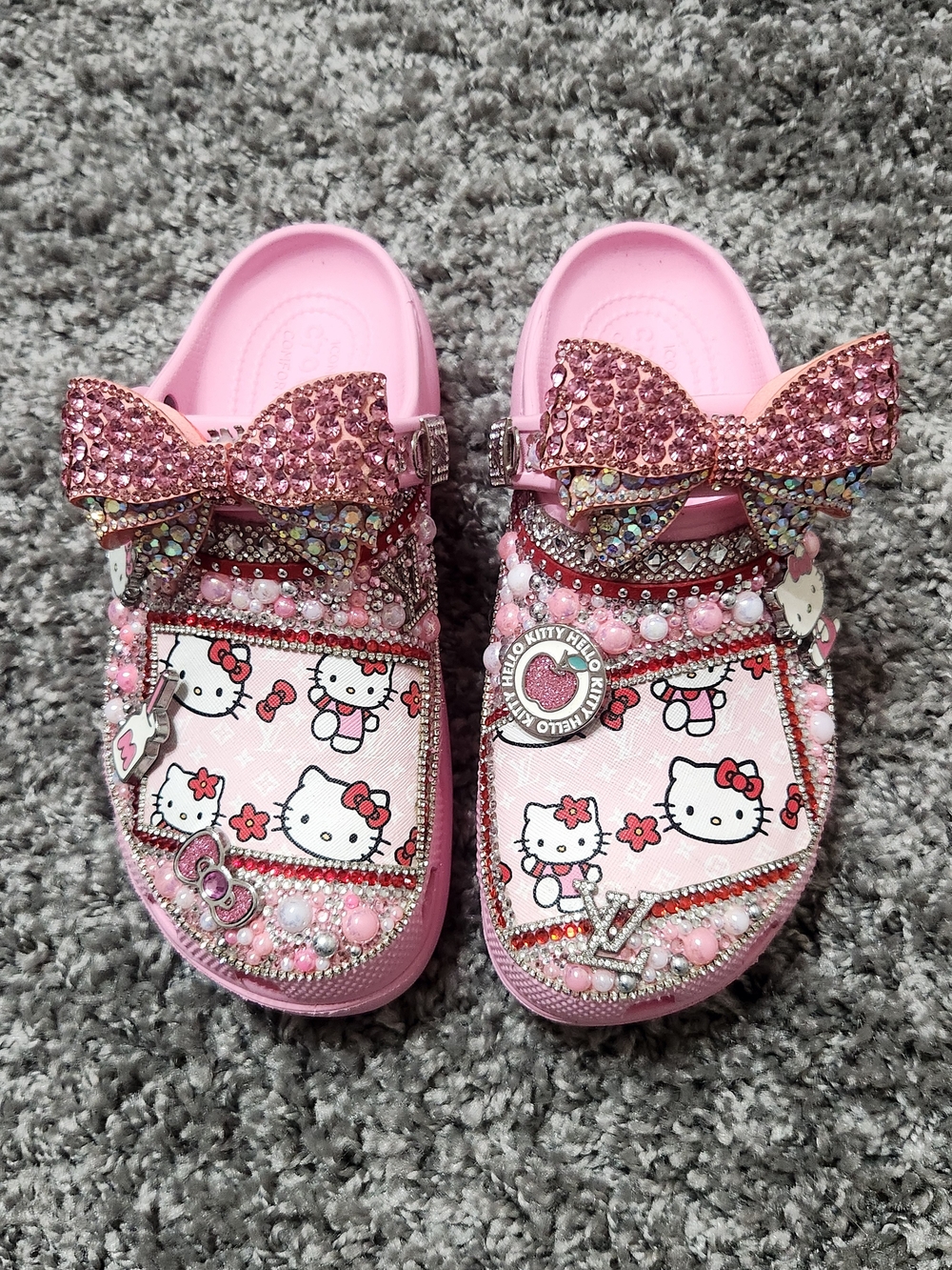Custom Hello Kitty Pink Sparkle Platform Crocs with Bow